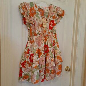 ENTRO Warm Citrus Mix Color Floral Fit Flare Dress NWT
